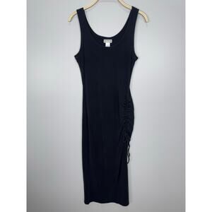 L Space Ribbed Sleeveless Midi Dress Women Medium Black Side Cinch Detail Casual